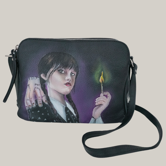 Wednesday Addams Inspired Hand-Painted Crossbody Bag - SashaSavonaStyle